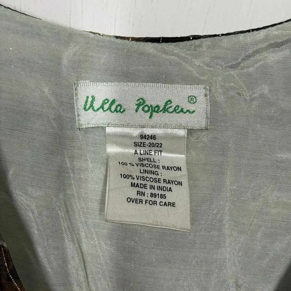 Ulla Popken Chiffon Midi Dress Size 20/22 Green Animal Print Metallic‎ Tie Waist